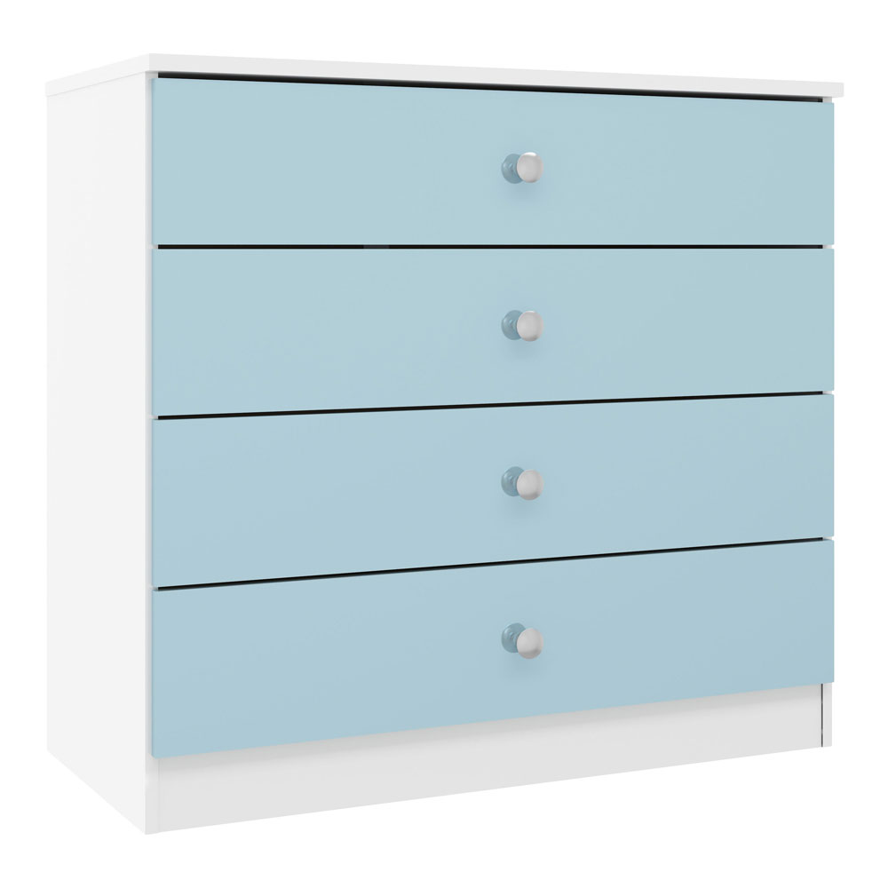 Delvian High Gloss Effect Chest Of 4 Drawers in White and Blue