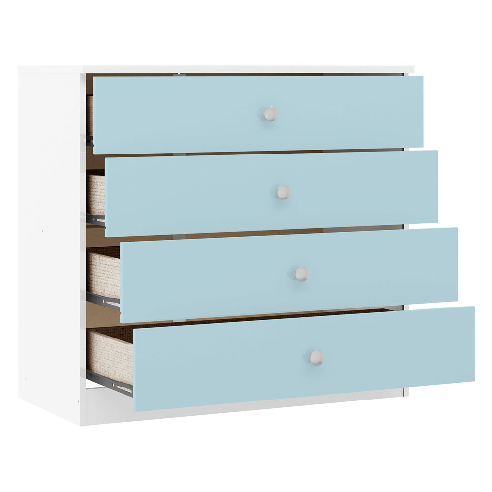 Delvian High Gloss Effect Chest Of 4 Drawers in White and Blue