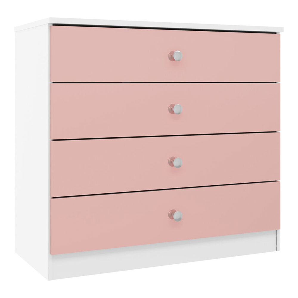 Delvian High Gloss Effect Chest Of 4 Drawers in White and Pink