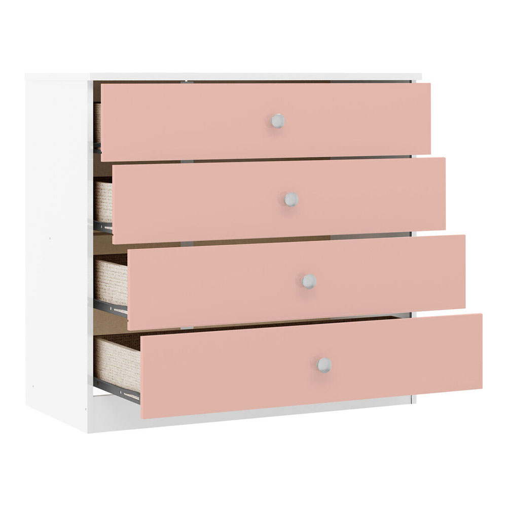 Delvian High Gloss Effect Chest Of 4 Drawers in White and Pink