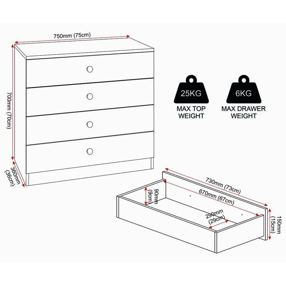 Delvian High Gloss Effect Chest Of 4 Drawers in White and Pink