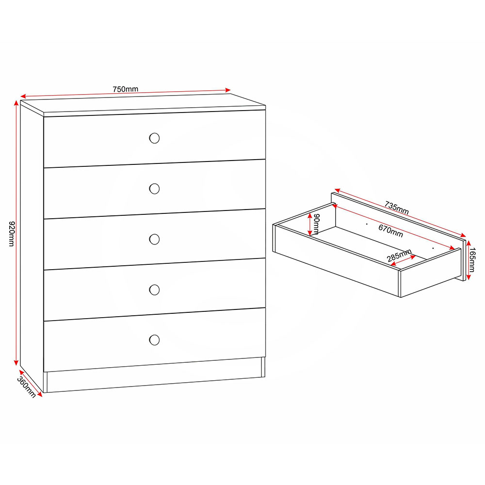 Delvian High Gloss Effect Chest Of 5 Drawers in White