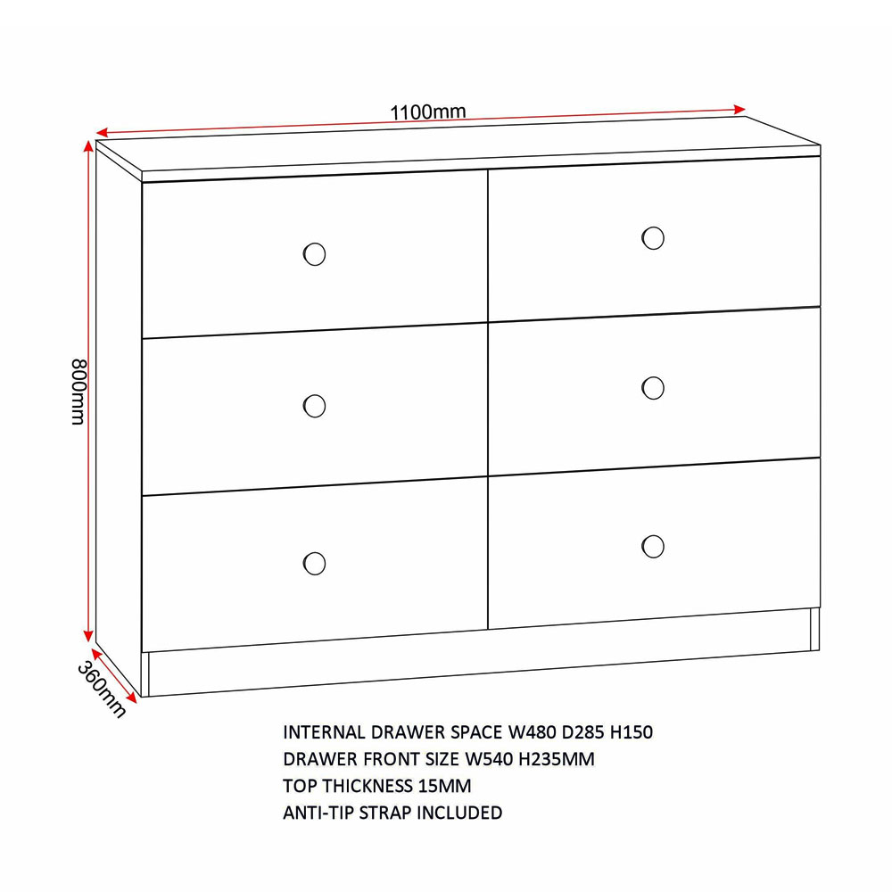 Delvian High Gloss Effect Chest Of 6 Drawers in Grey