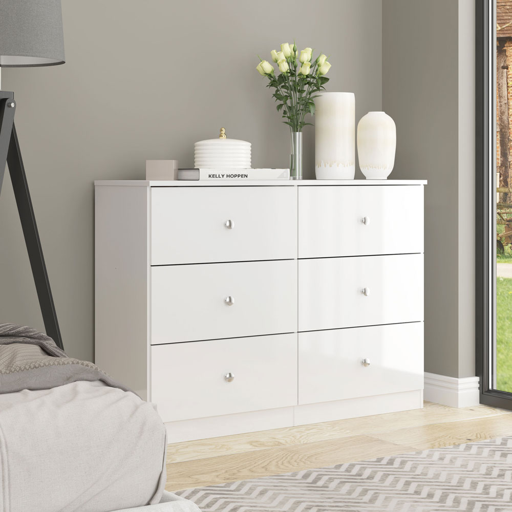 Delvian High Gloss Effect Chest Of 6 Drawers in White