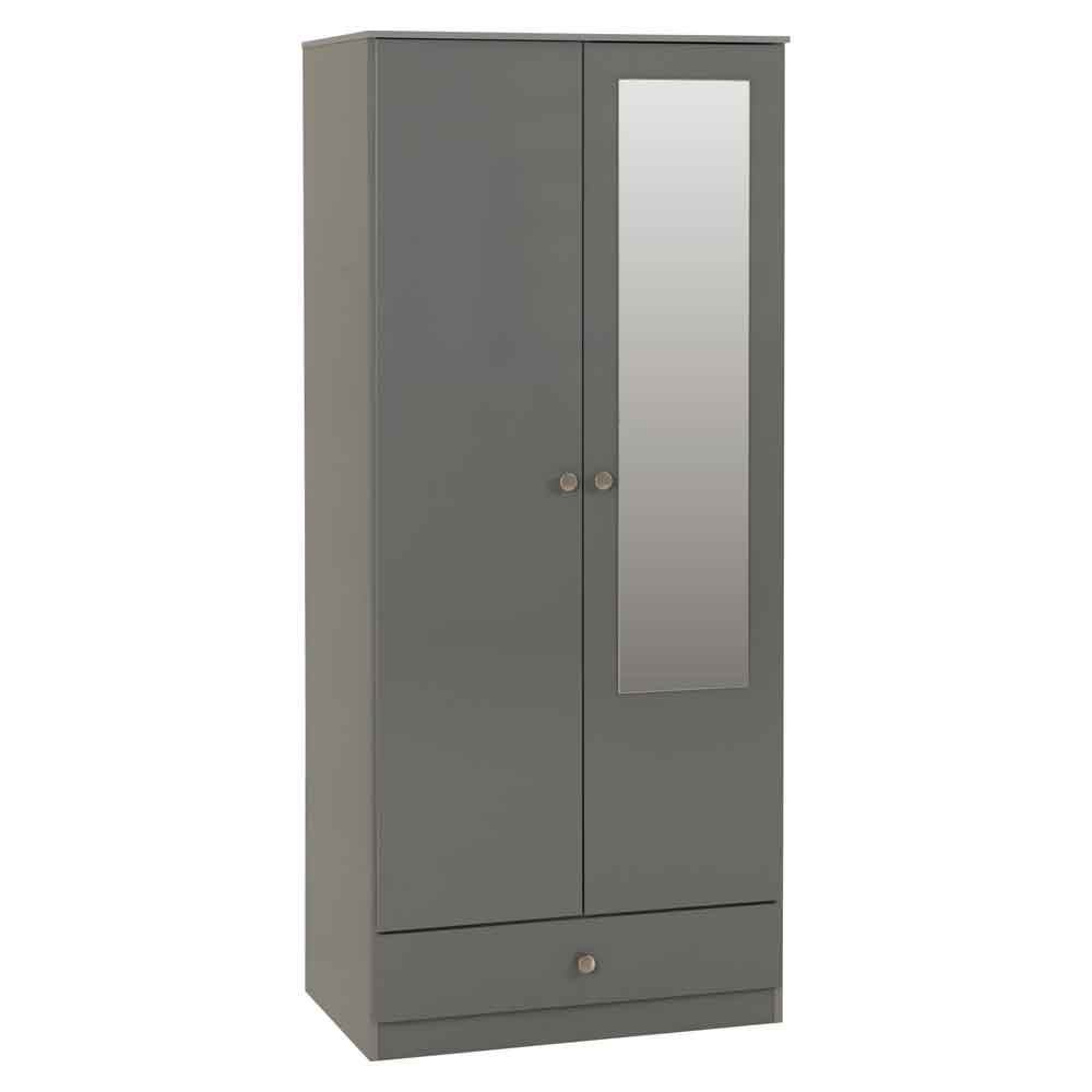 Delvian High Gloss Wardrobe With 2 Doors and 1 Drawer In Grey