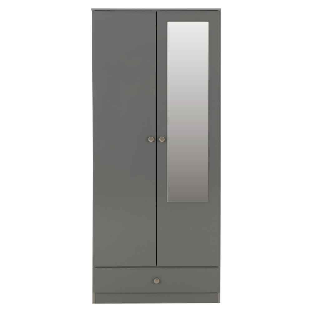 Delvian High Gloss Wardrobe With 2 Doors and 1 Drawer In Grey