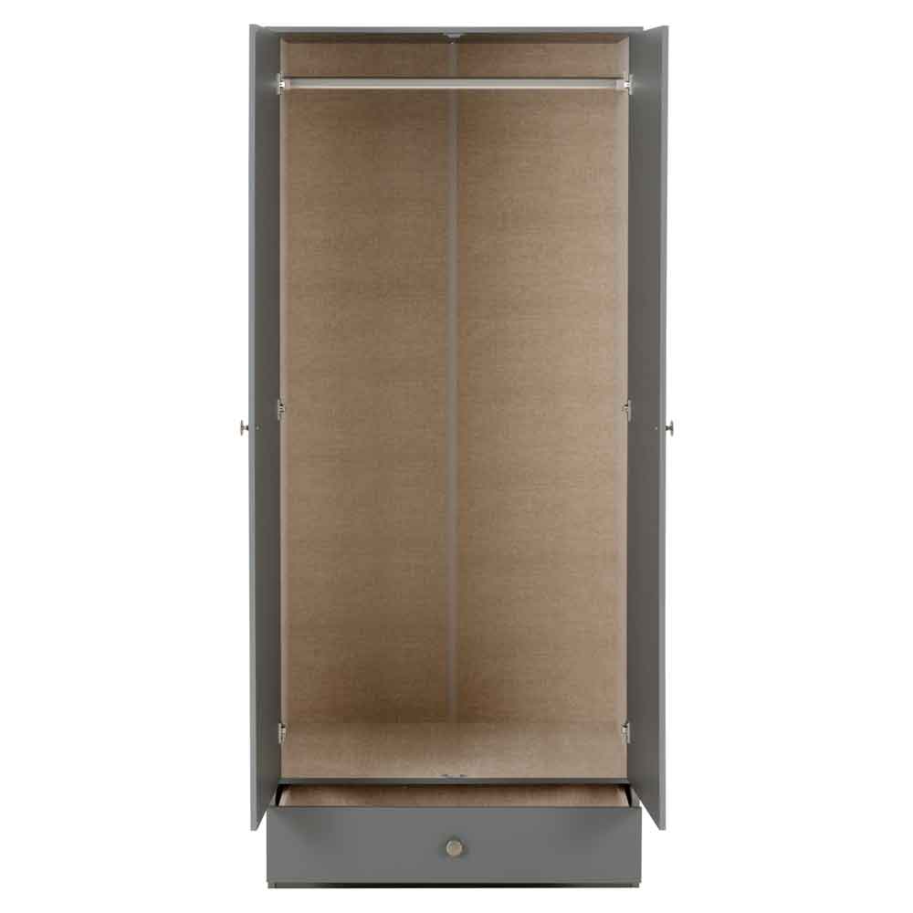 Delvian High Gloss Wardrobe With 2 Doors and 1 Drawer In Grey