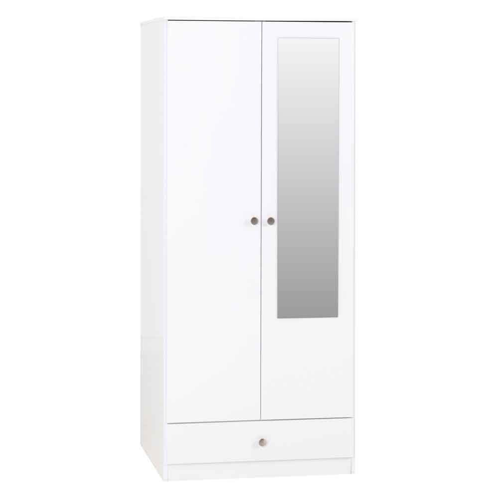 Delvian High Gloss Wardrobe With 2 Doors and 1 Drawer In White