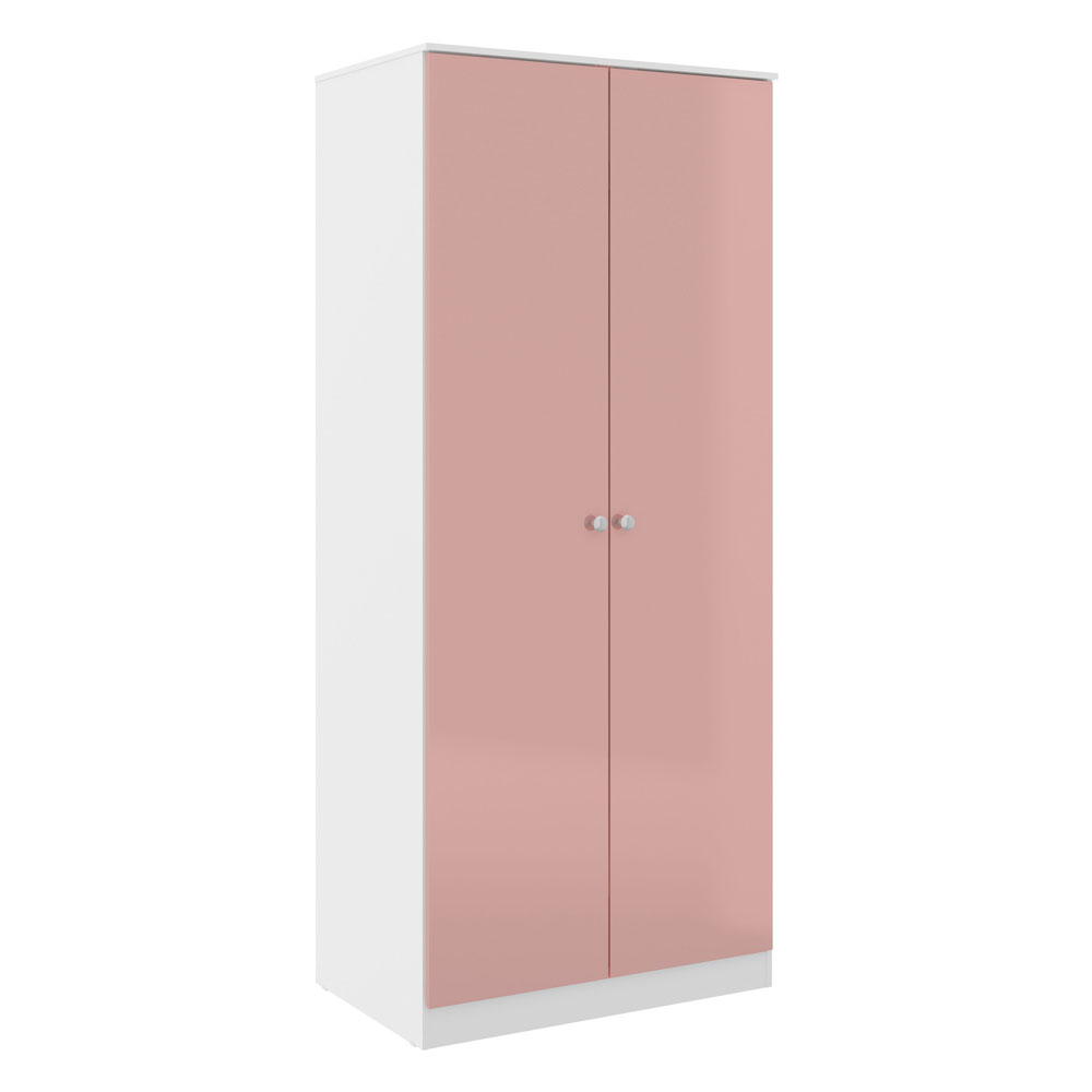 Delvian High Gloss Effect Wardrobe with 2 Doors in White and Pink