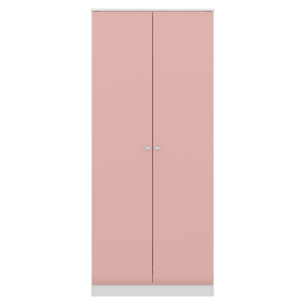 Delvian High Gloss Effect Wardrobe with 2 Doors in White and Pink