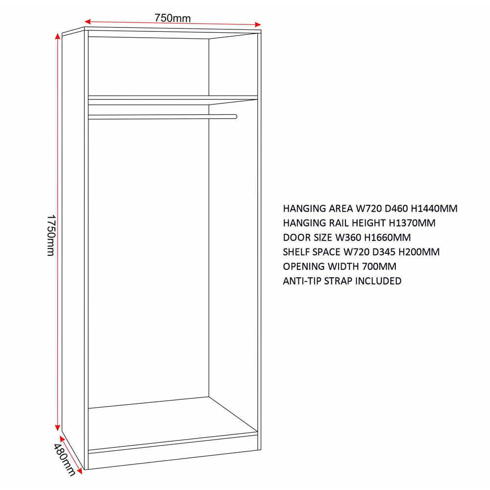 Delvian High Gloss Effect Wardrobe with 2 Doors in White and Pink