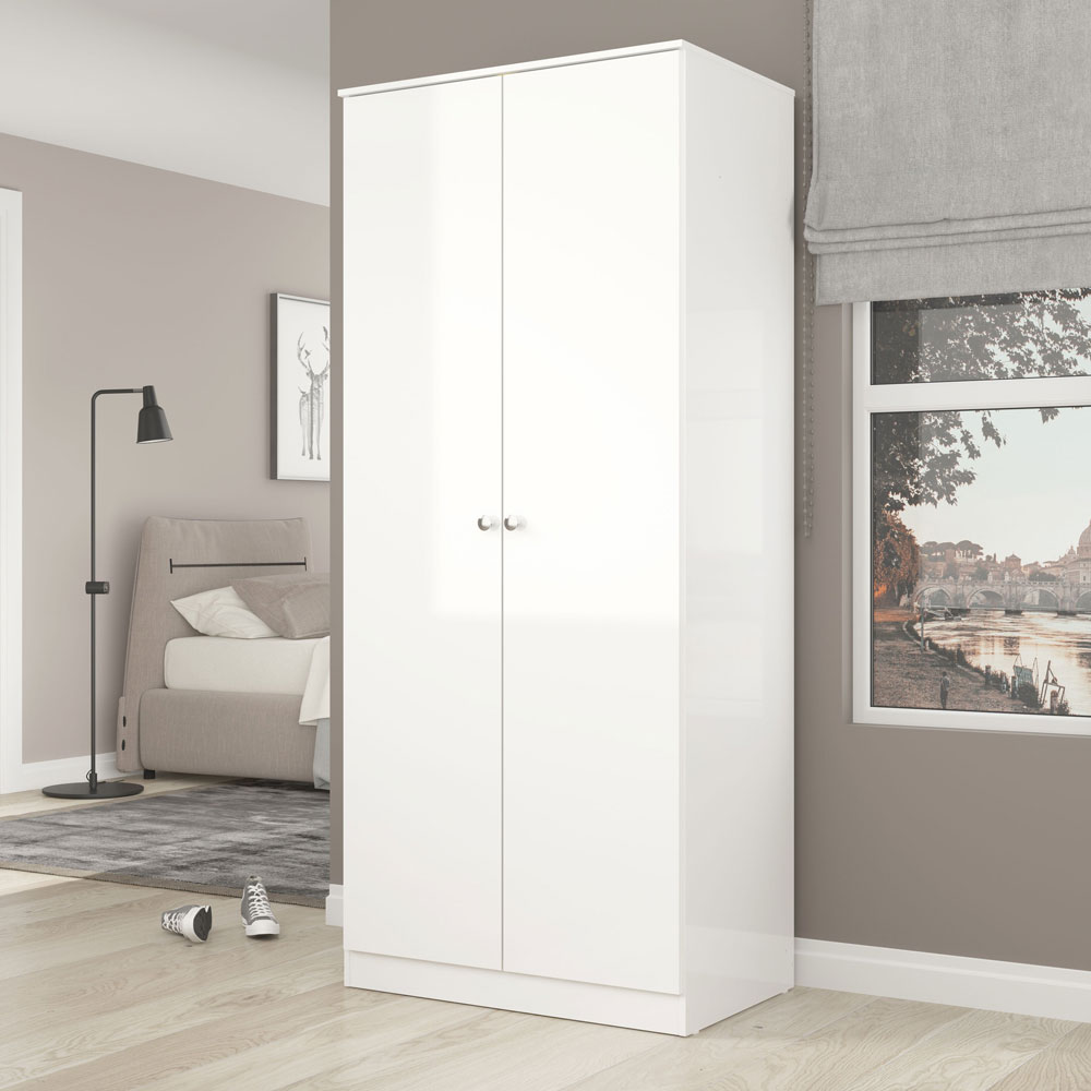 Delvian High Gloss Effect Wardrobe with 2 Doors in White