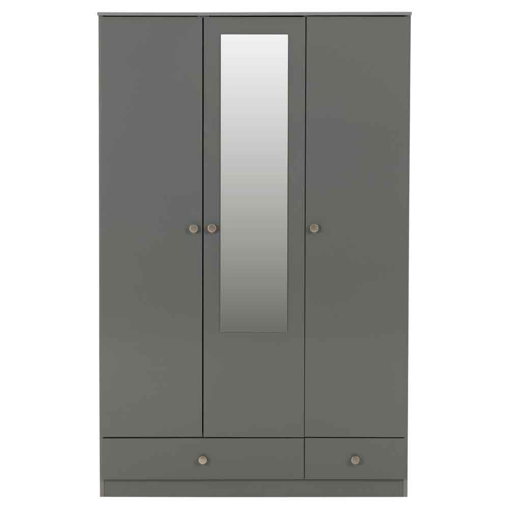 Delvian High Gloss Wardrobe With 3 Doors and 2 Drawers In Grey