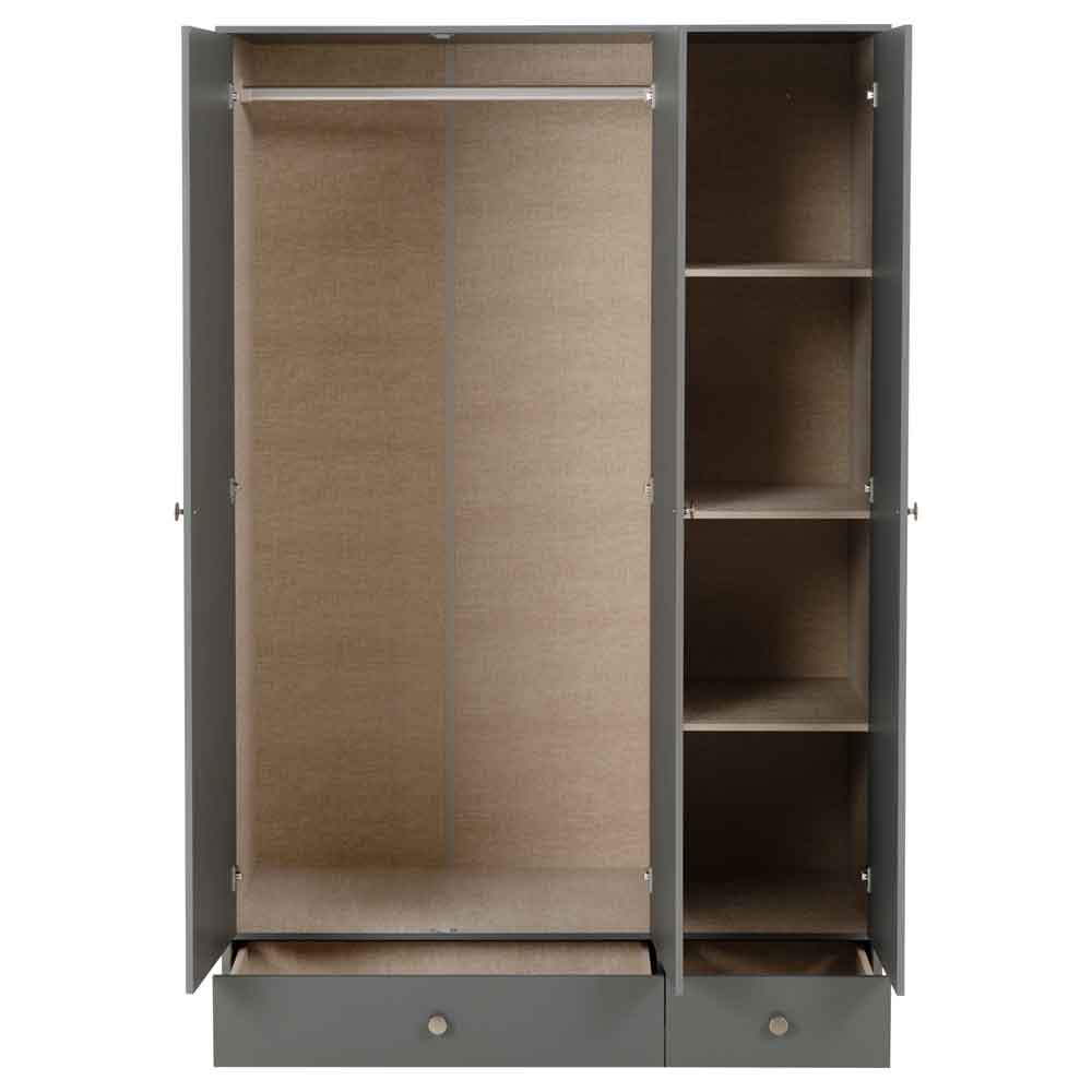 Delvian High Gloss Wardrobe With 3 Doors and 2 Drawers In Grey