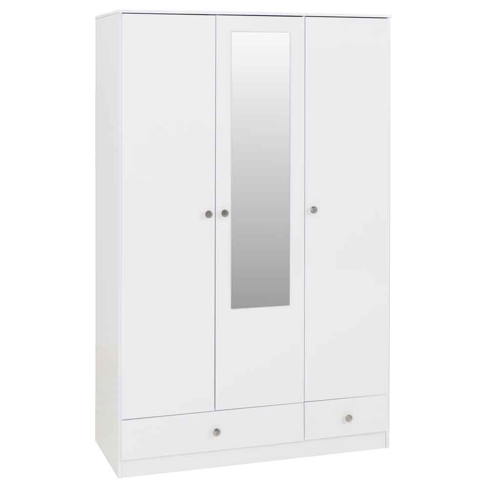 Delvian High Gloss Wardrobe With 3 Doors and 2 Drawers In White