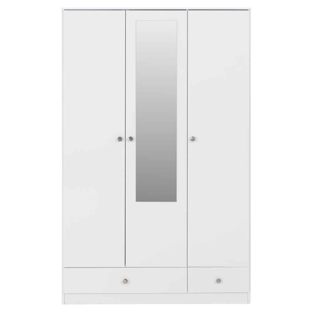 Delvian High Gloss Wardrobe With 3 Doors and 2 Drawers In White