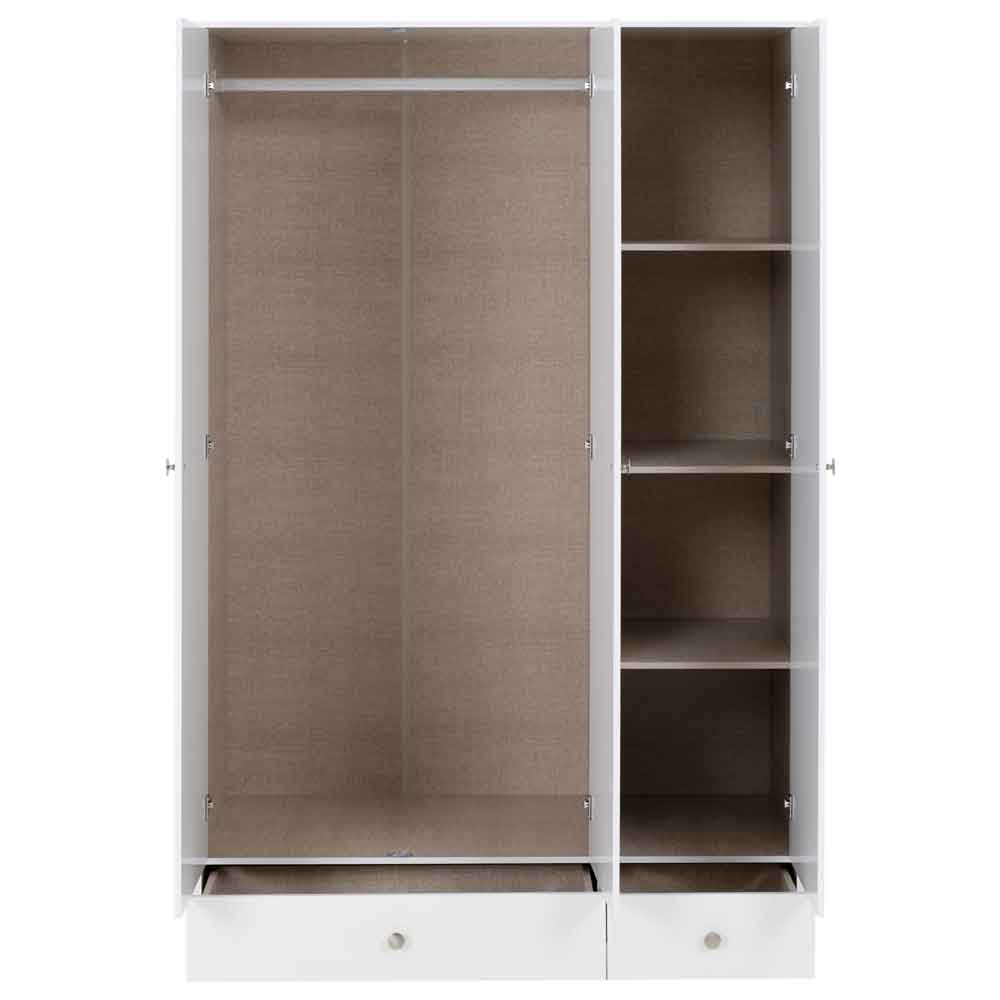 Delvian High Gloss Wardrobe With 3 Doors and 2 Drawers In White
