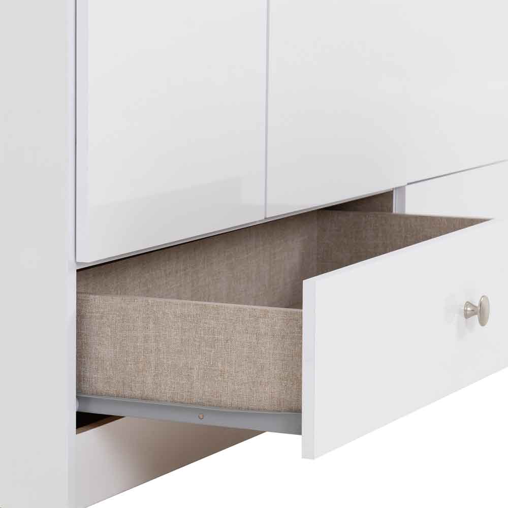 Delvian High Gloss Wardrobe With 3 Doors and 2 Drawers In White