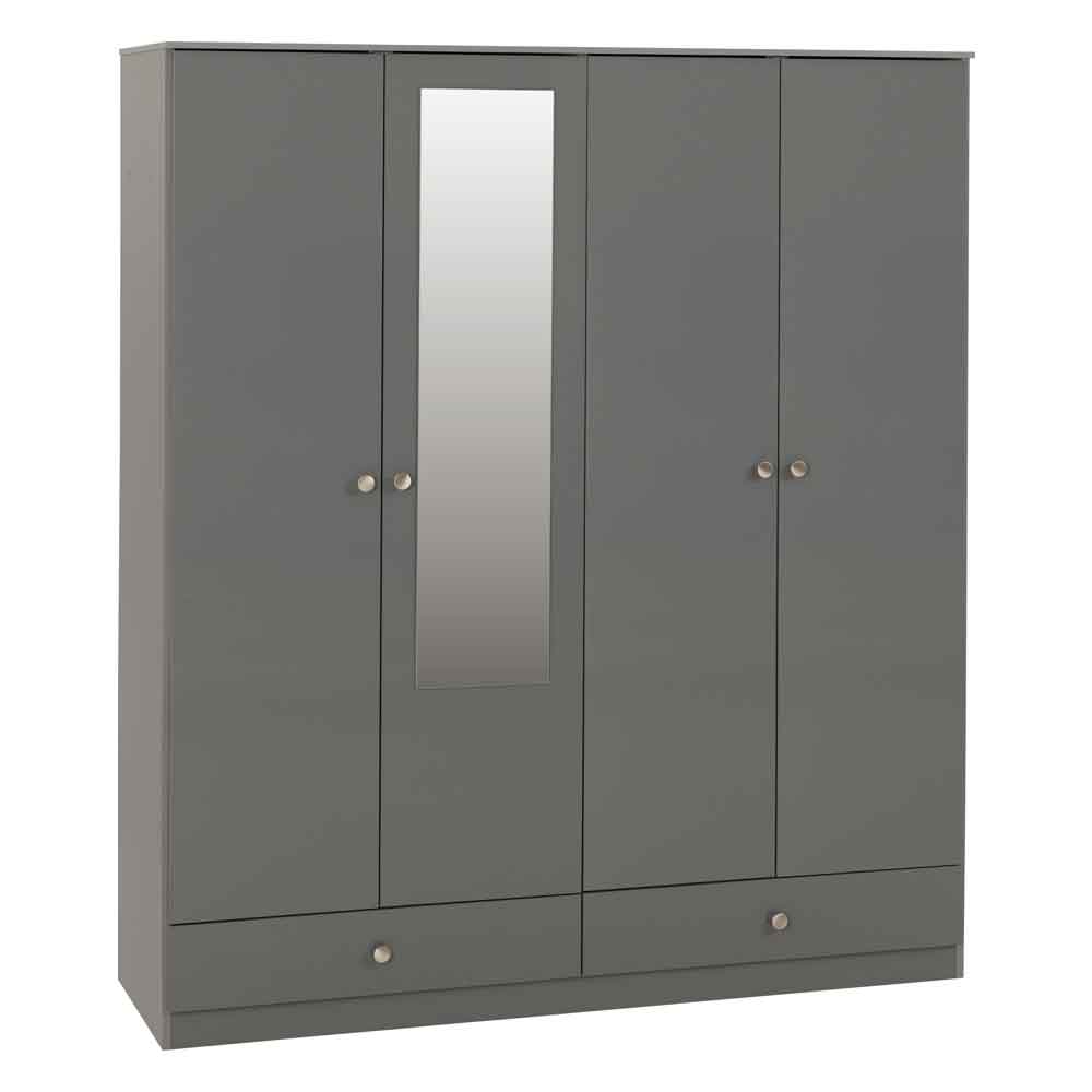 Delvian High Gloss Wardrobe With 4 Doors and 2 Drawers In Grey