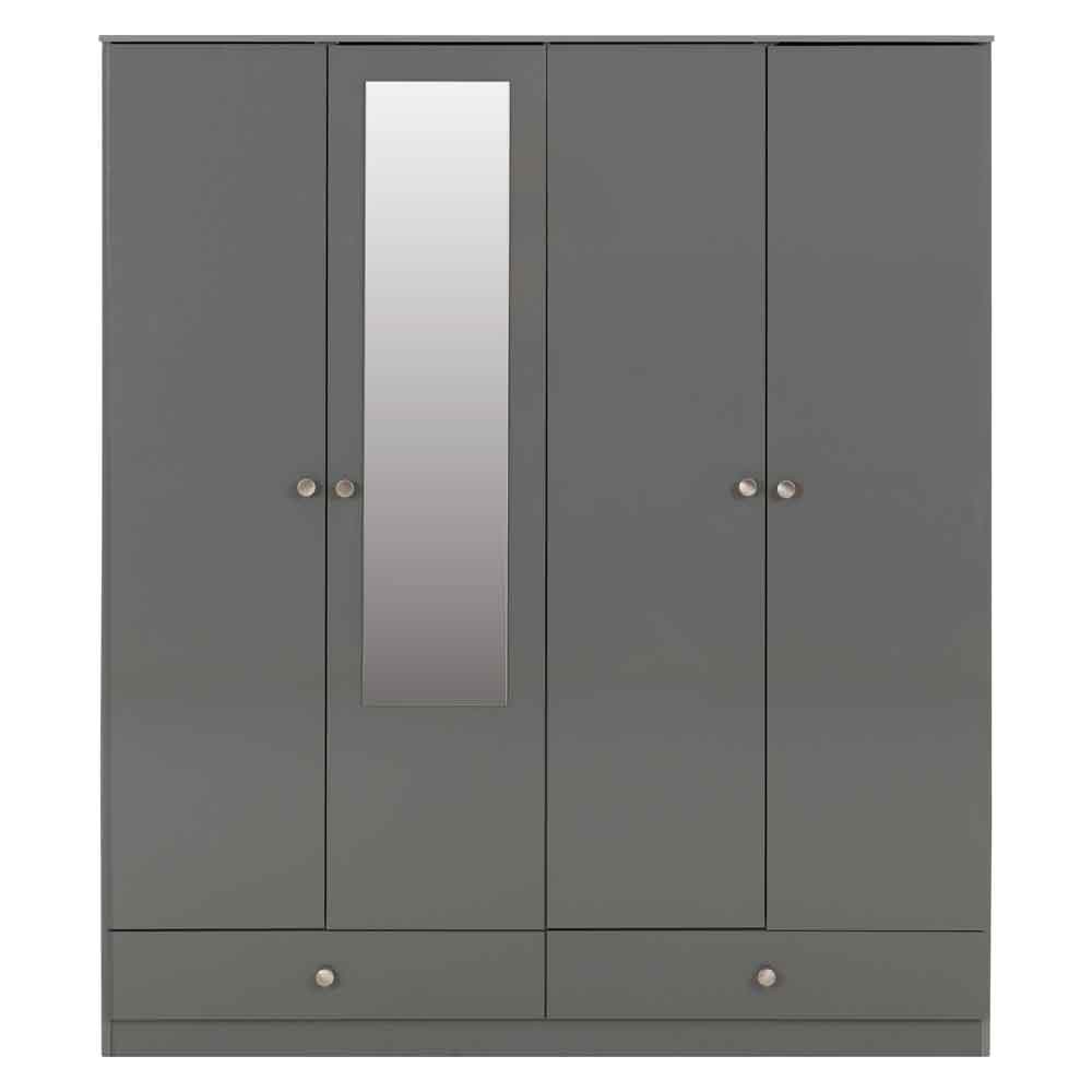 Delvian High Gloss Wardrobe With 4 Doors and 2 Drawers In Grey