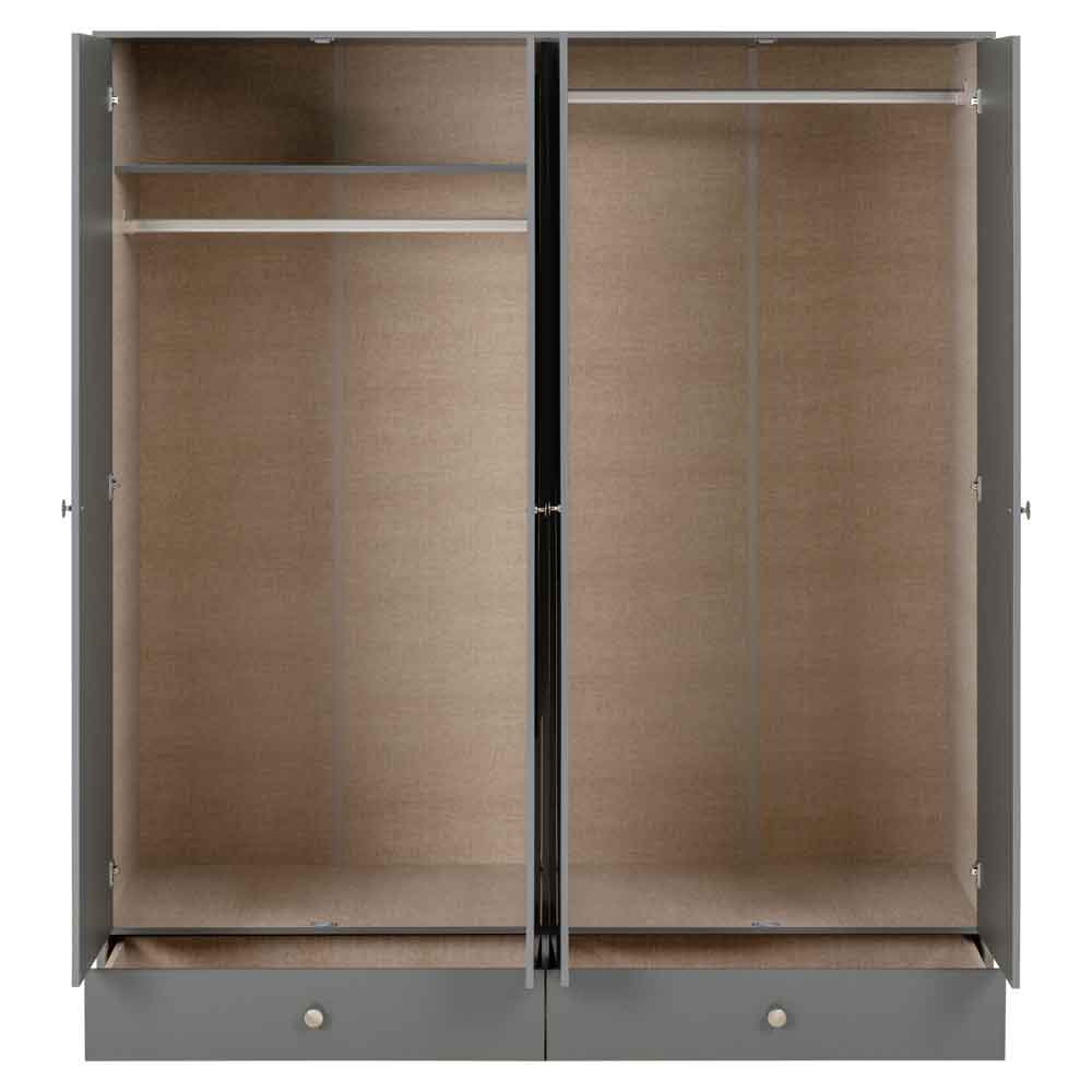 Delvian High Gloss Wardrobe With 4 Doors and 2 Drawers In Grey