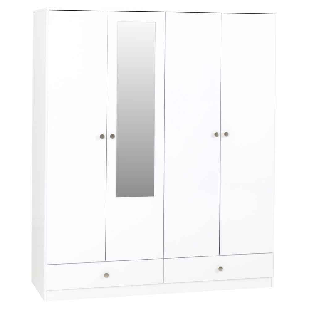 Delvian High Gloss Wardrobe With 4 Doors and 2 Drawers In White