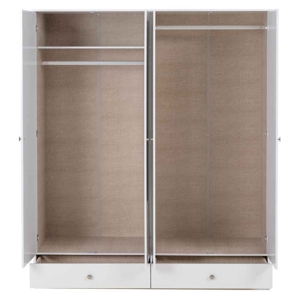 Delvian High Gloss Wardrobe With 4 Doors and 2 Drawers In White