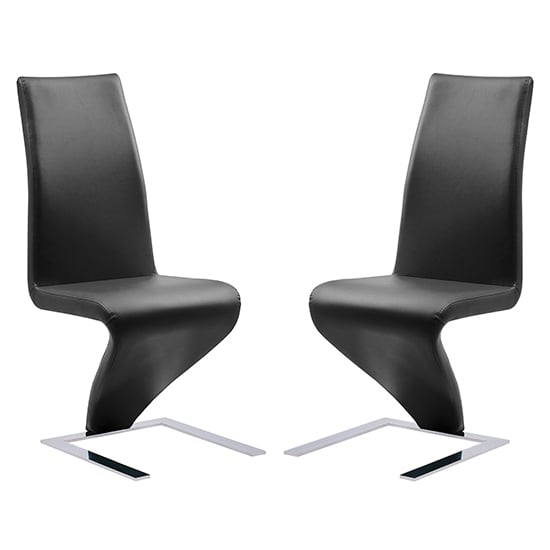 Demi Z Black Faux Leather Dining Chairs With Chrome Feet In Pair