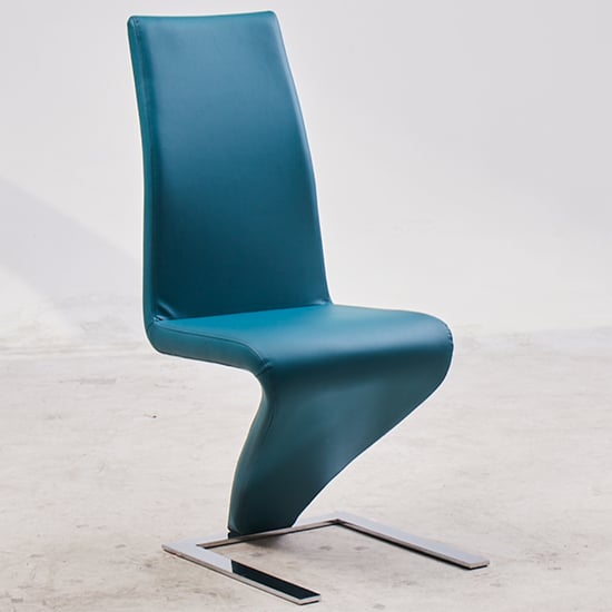 Demi Z Faux Leather Dining Chair In Teal With Chrome Feet