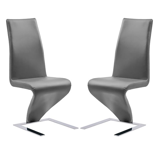 Product photograph of Demi Z Grey Faux Leather Dining Chairs With Chrome Feet In Pair from Furniture in Fashion