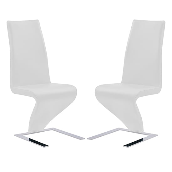 Product photograph of Demi Z White Faux Leather Dining Chairs With Chrome Feet In Pair from Furniture in Fashion