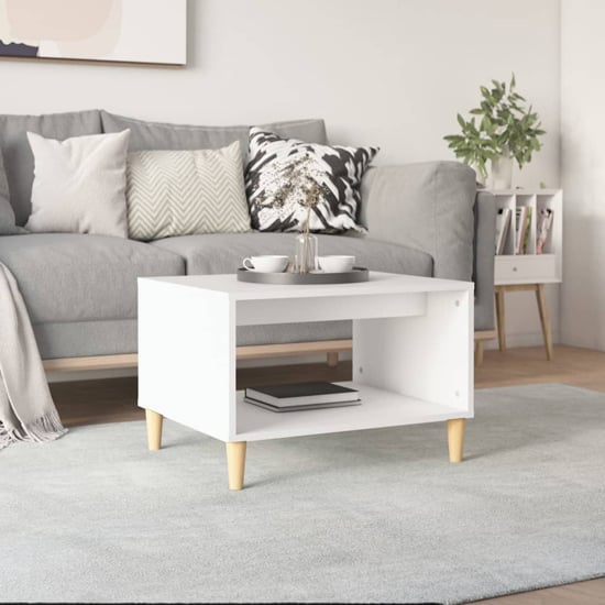 Photo of Demia wooden coffee table with undershelf in white