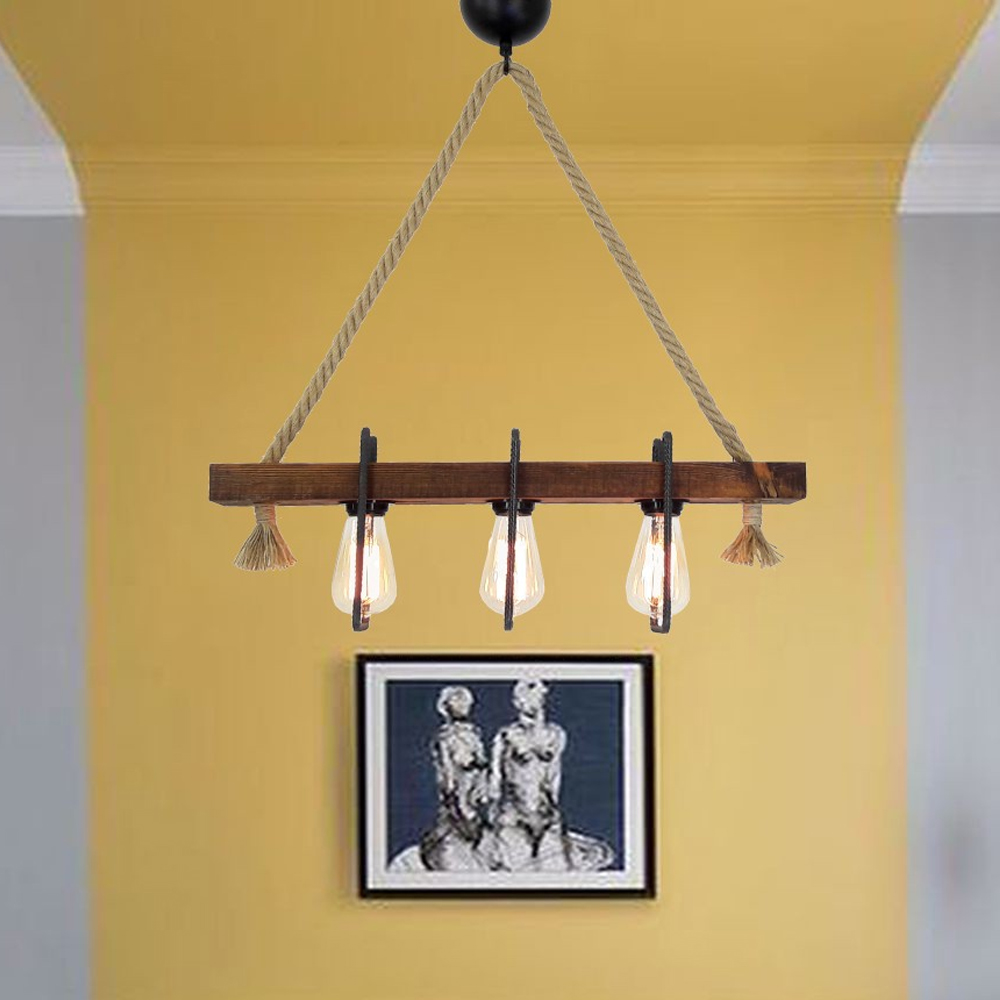 Demir 3 Light Wooden Ceiling Pendant Light in Walnut