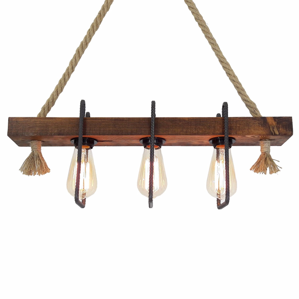 Demir 3 Light Wooden Ceiling Pendant Light in Walnut