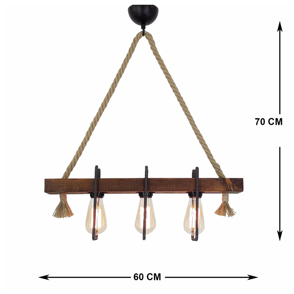 Demir 3 Light Wooden Ceiling Pendant Light in Walnut