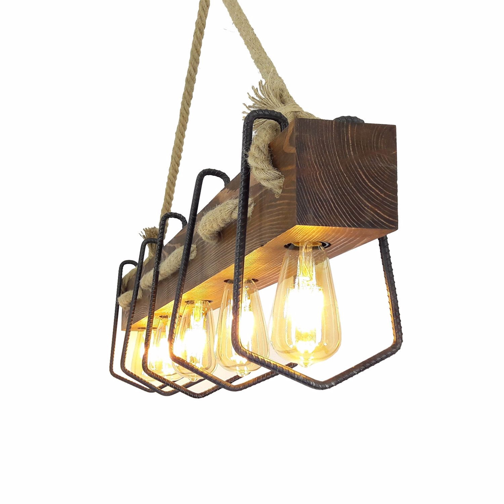 Demir 5 Light Wooden Ceiling Pendant Light in Walnut