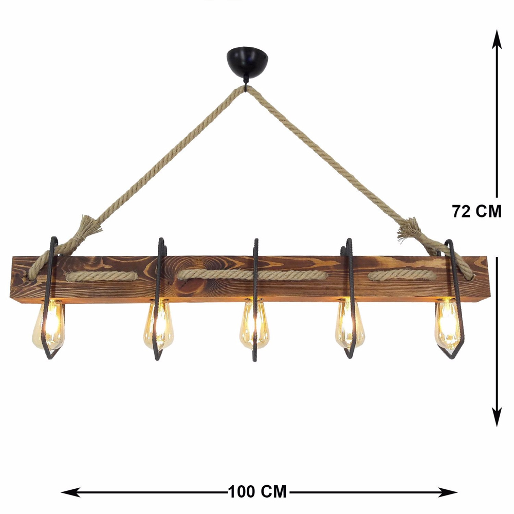 Demir 5 Light Wooden Ceiling Pendant Light in Walnut