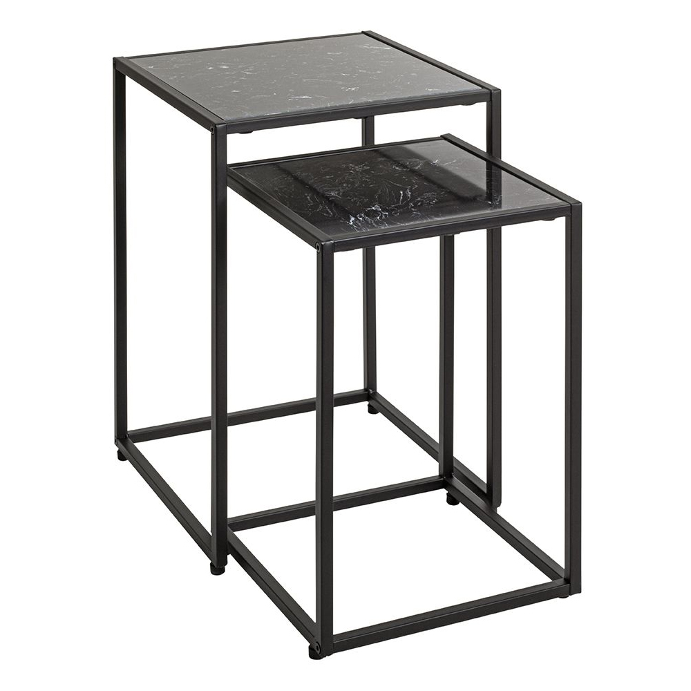 Demopolis Metal Nest Of 2 Tables In Black Marble Effect