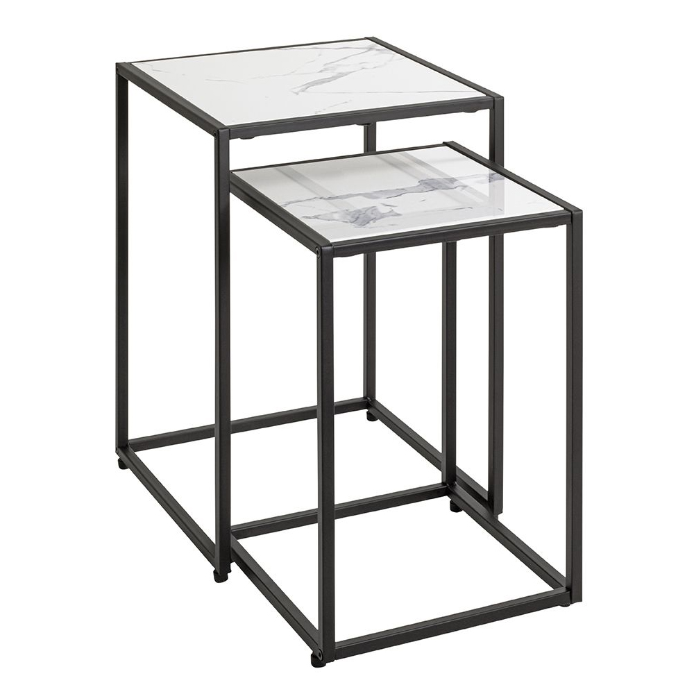 Demopolis Metal Nest Of 2 Tables In White Marble Effect