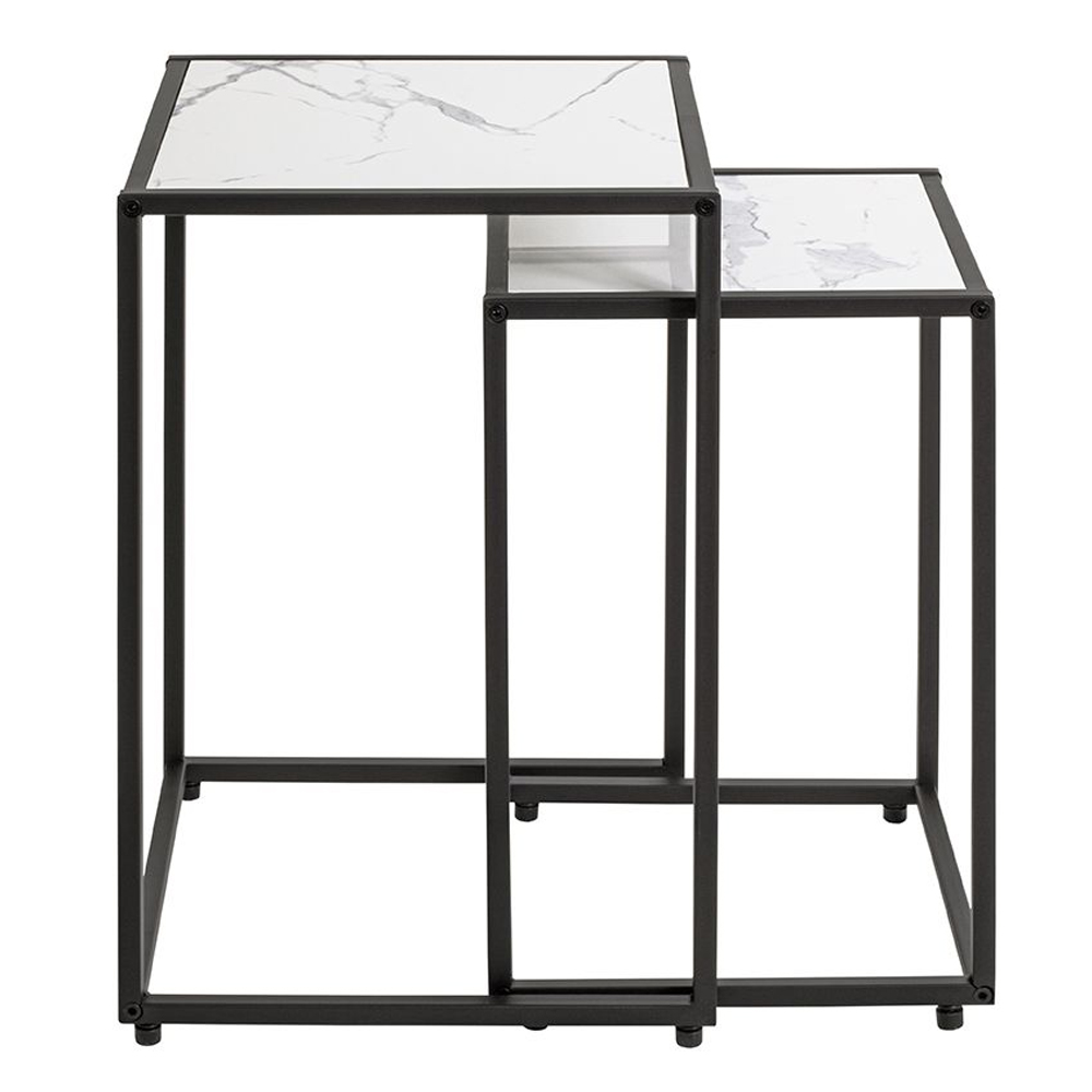 Demopolis Metal Nest Of 2 Tables In White Marble Effect