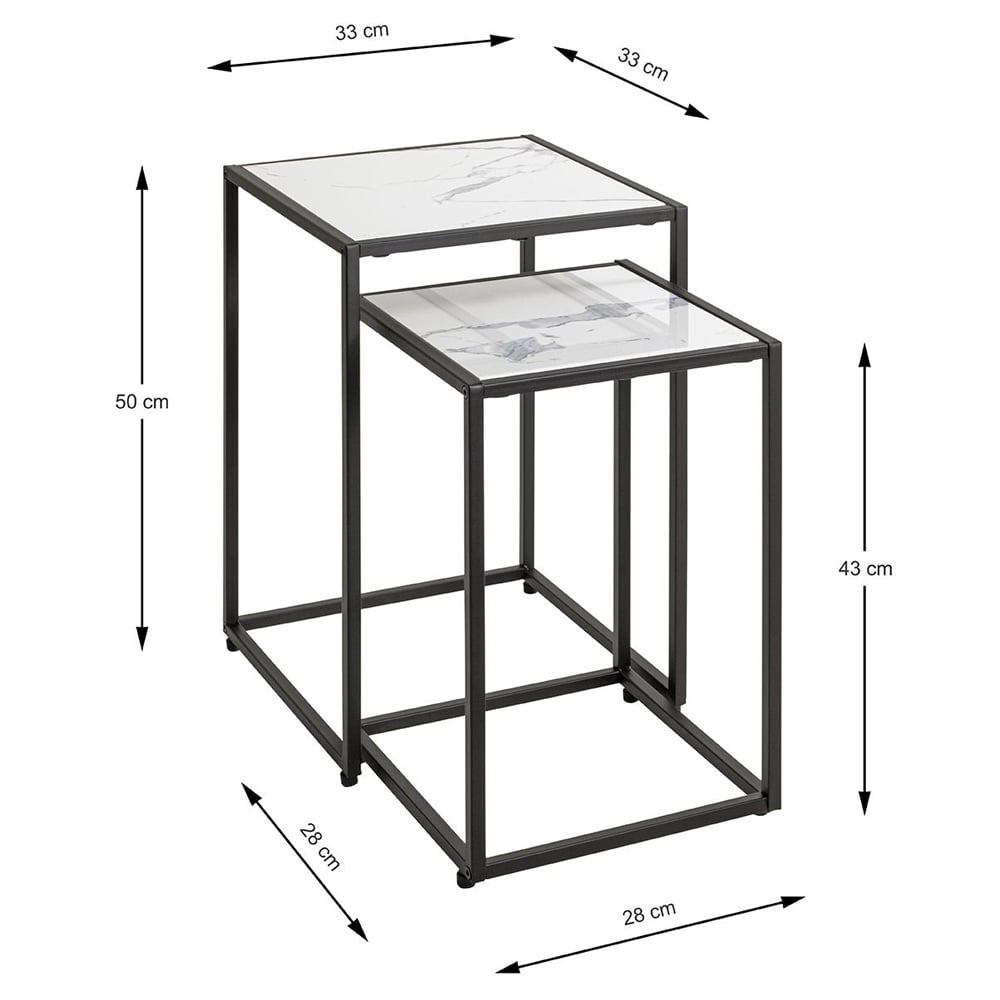 Demopolis Metal Nest Of 2 Tables In White Marble Effect