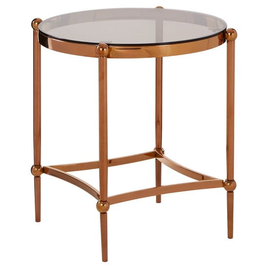 Product photograph of Denebola Brown Glass Top Side Table With Rose Gold Frame from Furniture in Fashion