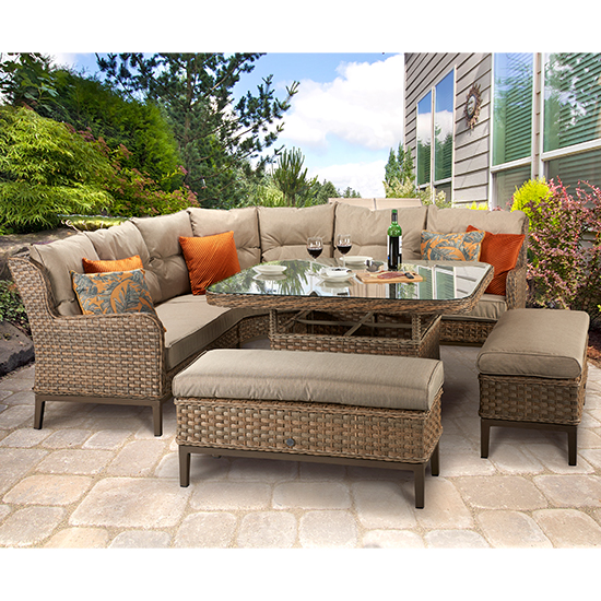 Read more about Denisa corner wicker dining sofa set with 2 large ottomans