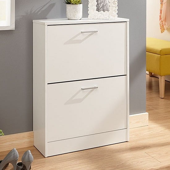 Strood Two Tier Shoe Cabinet In White Finish