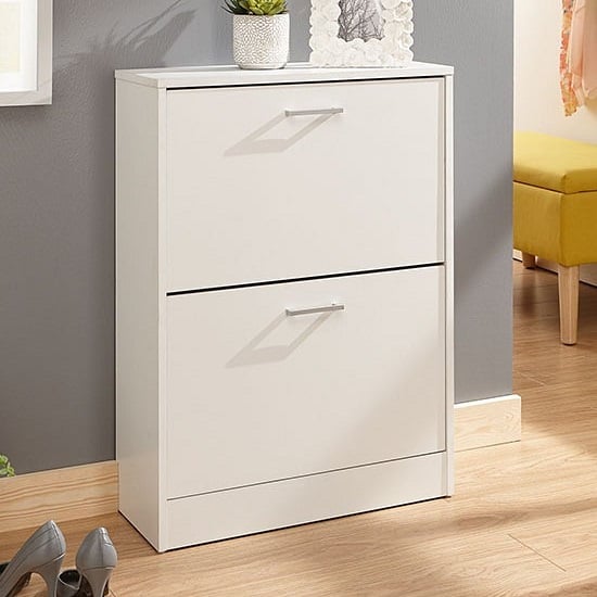 Photo of Strood two tier shoe cabinet in white finish