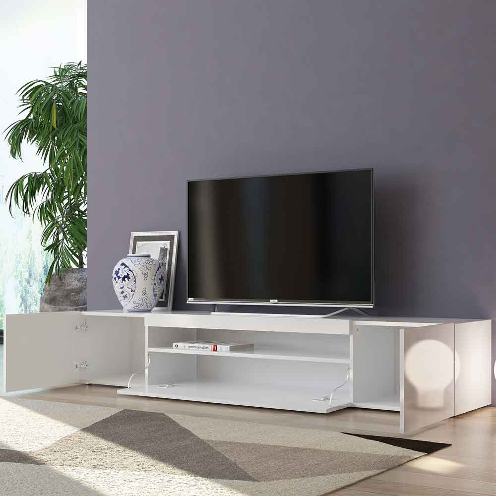 Denton High Gloss TV Stand With 2 Doors And LED Light In White
