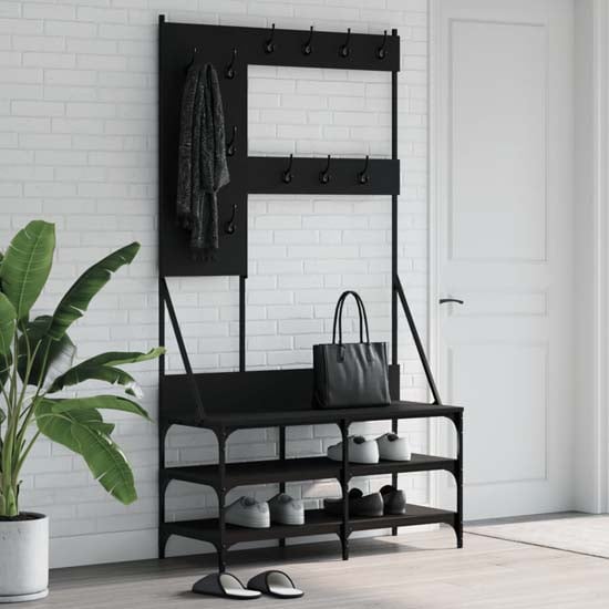 Product photograph of Denton Wooden Clothes Rack With Shoe Storage In Black from Furniture in Fashion