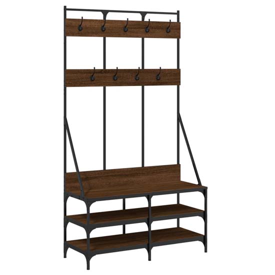 Fremont Wooden Coat Stand With 2 Shelves In Brown Oak