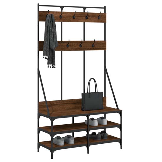 Fremont Wooden Coat Stand With 2 Shelves In Brown Oak