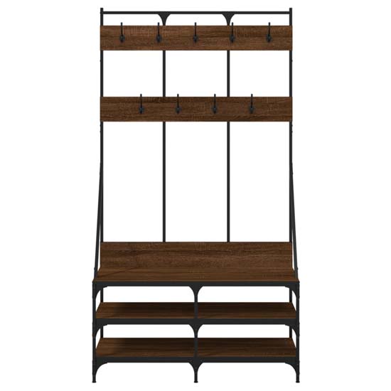 Fremont Wooden Coat Stand With 2 Shelves In Brown Oak